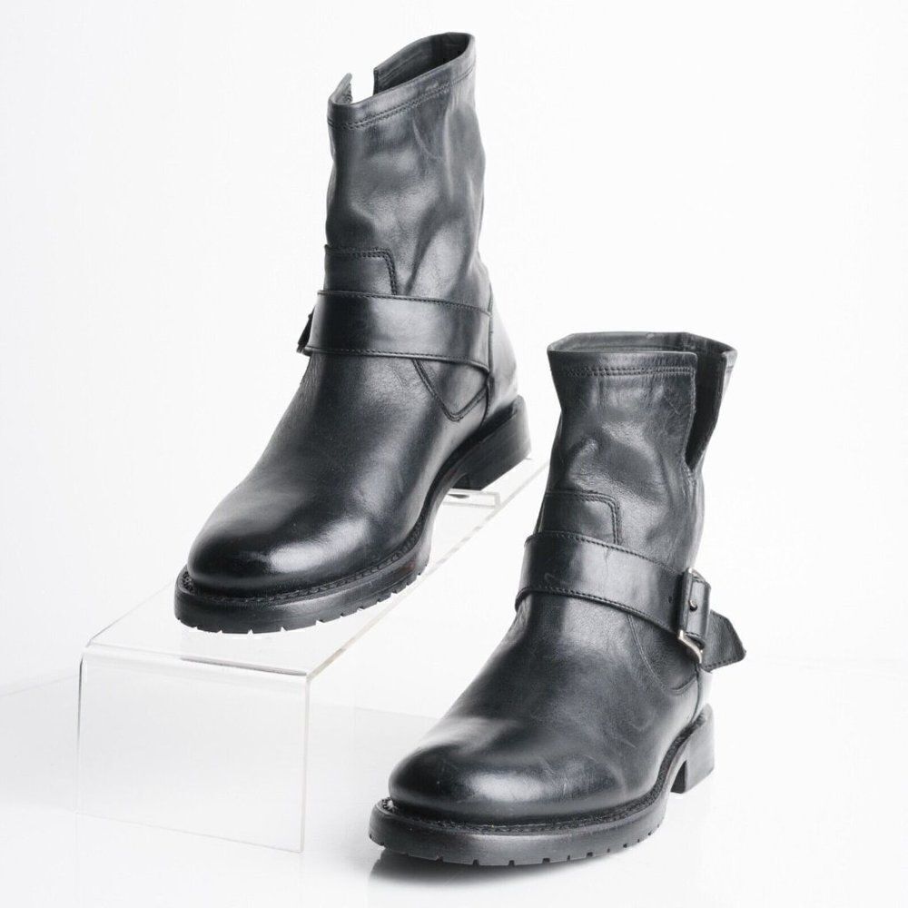 Frye Womens Natalie Engineer Black Leather Bootie Mid-Calf Boots US 6.5 EU 37